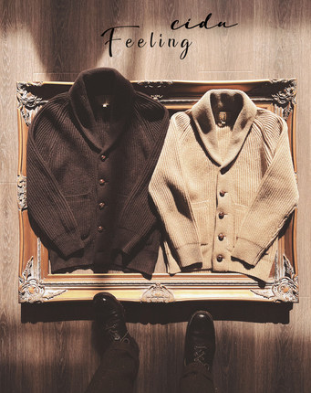 1920s经典青果领羊毛衫 Shawl Collar Cardigan 重磅针织开衫