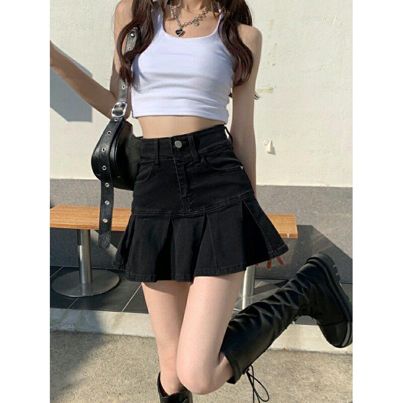 2026夏季新款牛仔短裙女高腰a字百褶小个子包臀辣妹鱼尾半身裙潮