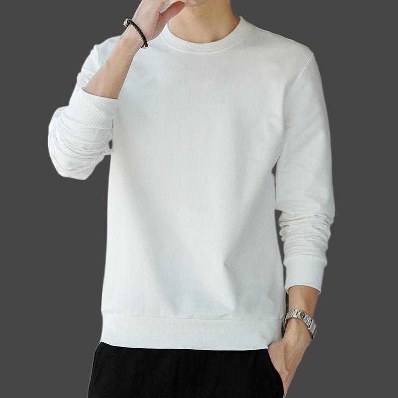 2025春新款男士轻奢品质纯棉圆领打底T恤长袖男修身纯色卫衣男士