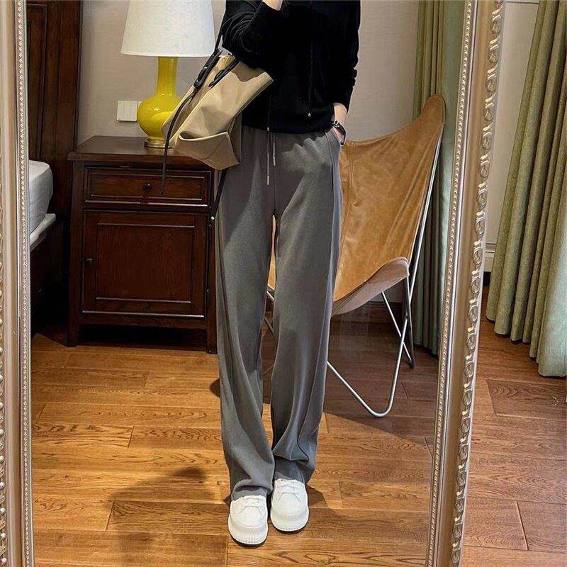 垂感灰色冰丝阔腿裤子女裤2026新款夏季薄款高腰长裤直筒宽松休闲