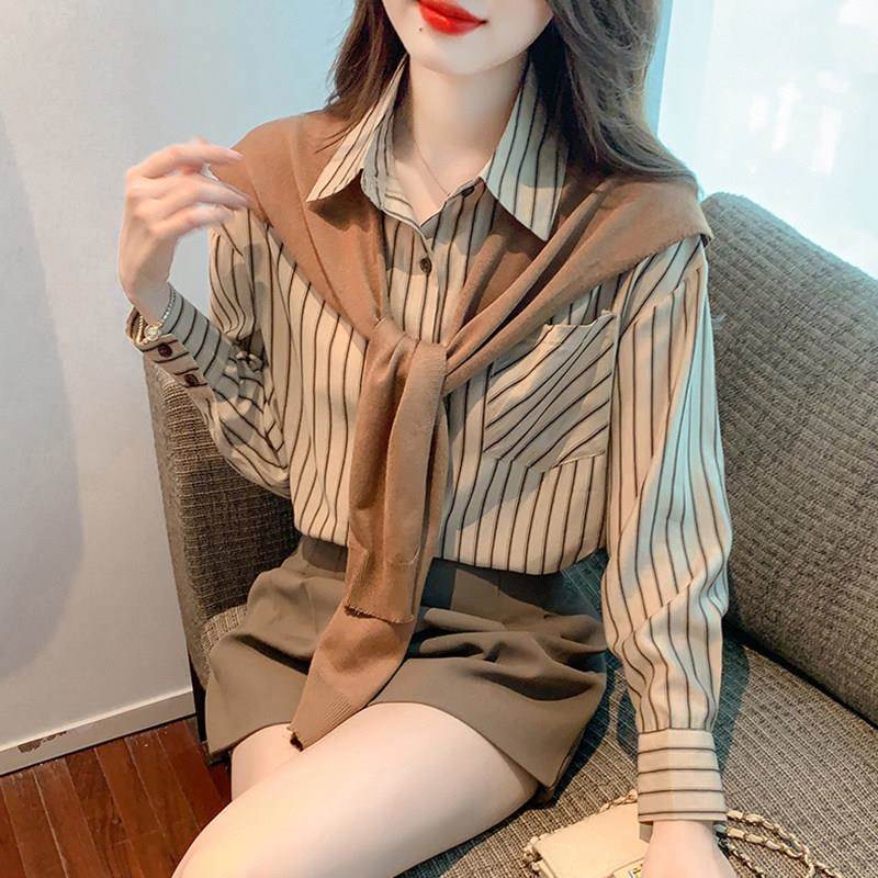 欧洲站条纹衬衫女设计感小众2025年新款春秋冬季显瘦长袖大尺码上