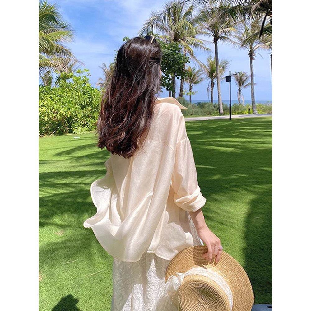 冰丝polo领长袖衬衫女装2026春夏流行单品薄款防晒开衫中长款上衣