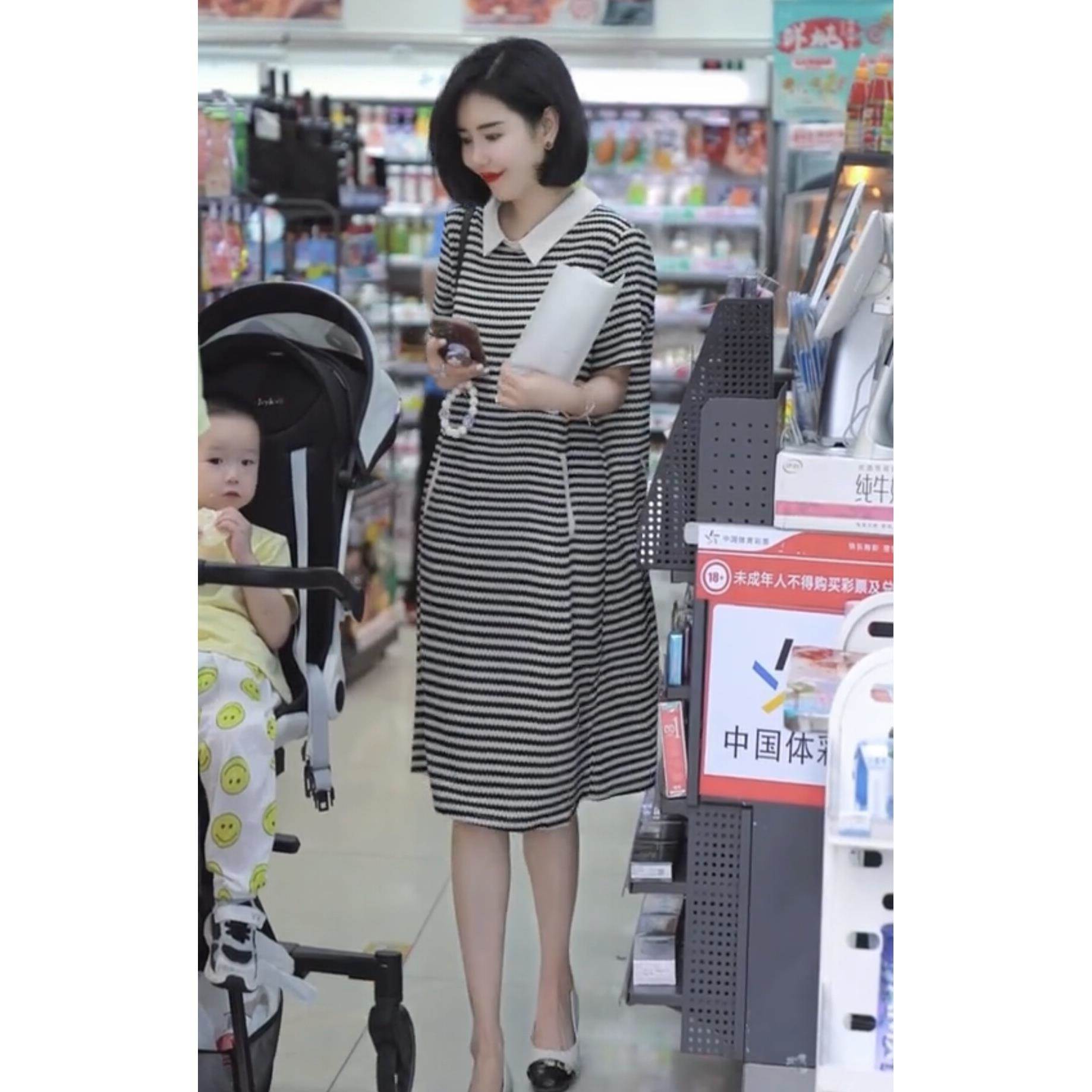 法国Rouje Dsyle 宽松显瘦小翻领条纹连衣裙女春夏百搭短袖中长裙