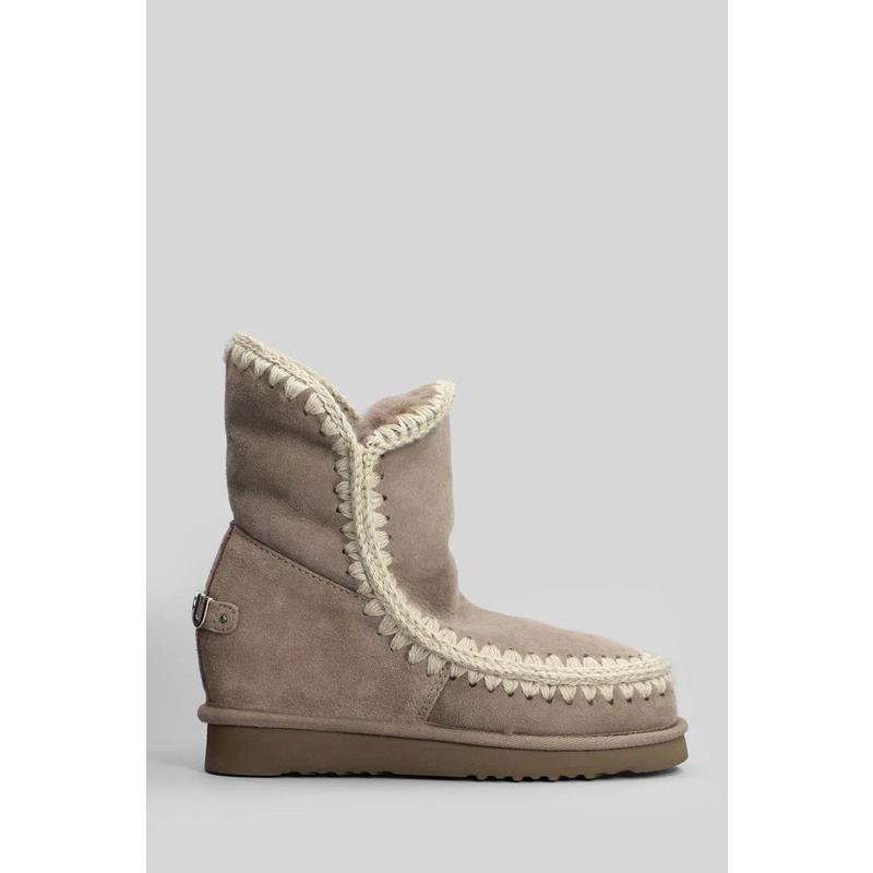 代购MOU女士雪地靴内增高防滑保暖轻便绒面革圆头缝线边饰