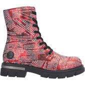 代购 rieker女士马丁靴透气保暖软底轻便红色印花黑色鞋 带