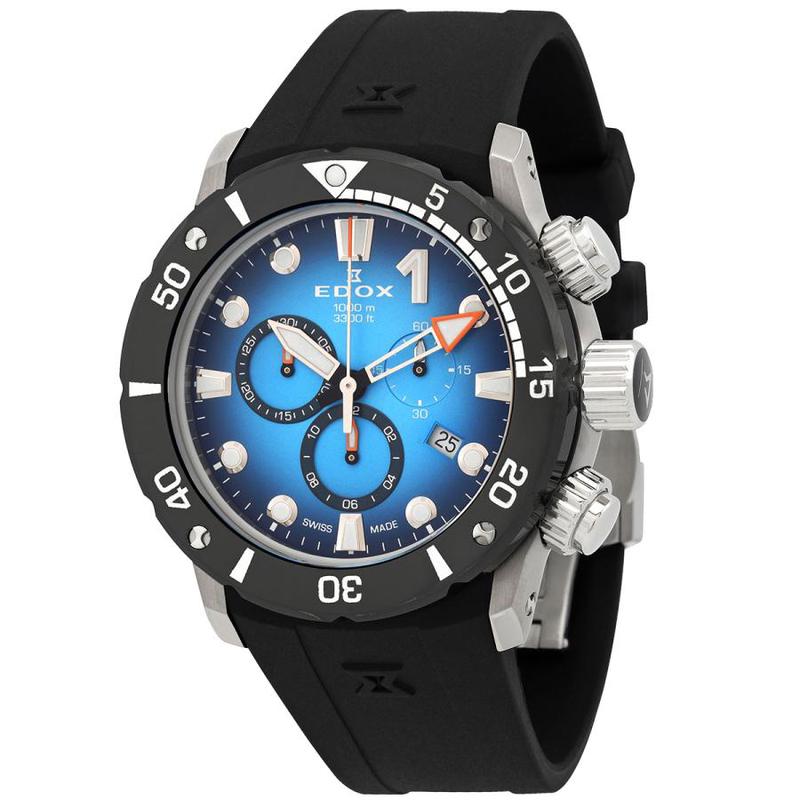 Edox男款腕表CO-1 Chronograph Rubber Blue 三眼计时石英潜水表