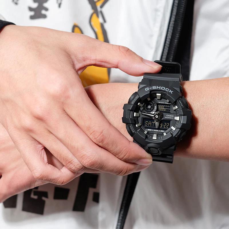 CASIO G-Shock卡西欧时尚休闲夜光指针全自动日历黑色树脂男手表