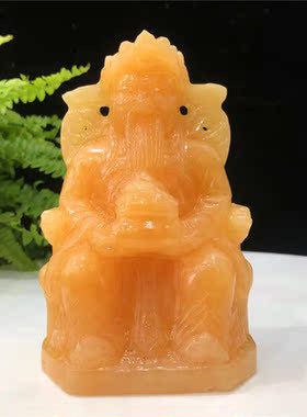 天然米黄玉玄关财神爷佛像摆件