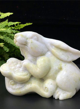 梓勋天然玉石招财客厅兔子摆件