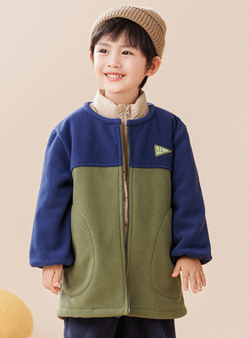 男童罩衣摇粒绒秋冬拉链校服防脏外套羽绒服罩衫宝宝保暖护衣秋冬