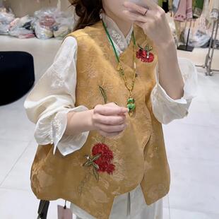 珠管绣提花石榴纹样马甲 两色8888-2