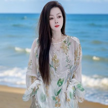 2025年夏季新款真丝桑蚕丝印花女时尚气质长袖上衣宽松显瘦衬衫