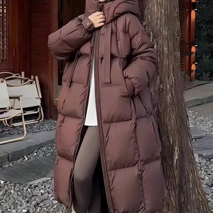 2025新款冬季休闲白鸭绒羽绒服外套中长款过膝慵懒风宽松保暖大衣