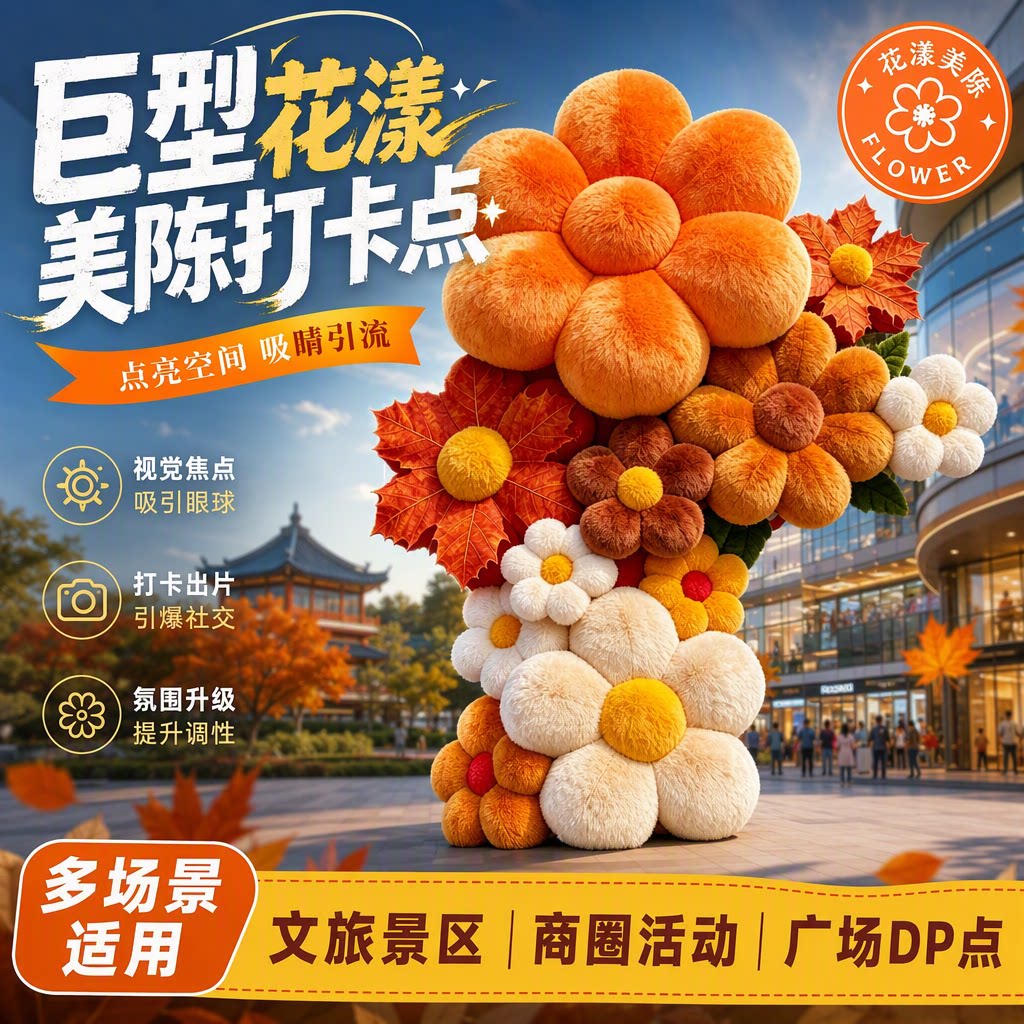 秋系毛绒大花朵美陈文旅园区购物商业美陈/装饰