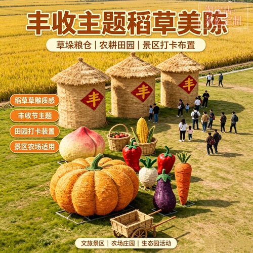丰收节稻草粮仓果蔬稻草工艺摆件景区农场农耕主题网红打卡装置