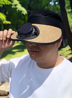 太阳能风扇帽男女夏季草编遮阳帽