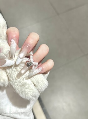 韩系蕾丝法式蝴蝶结手工美甲穿戴甲高级ins网红辣妹学生可