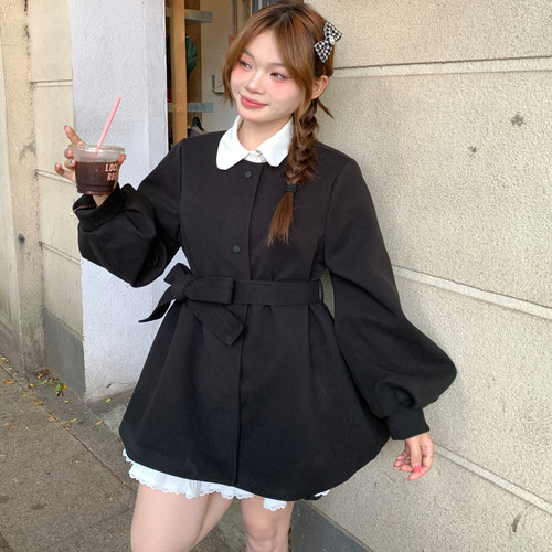 冬季加厚款毛呢外套女2025新款显瘦灯笼袖小个子大衣爆款短外套