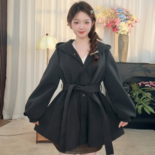 bule蓝色星球秋冬季毛呢外套女显瘦百搭灯笼袖小个子呢子大衣爆款