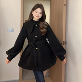 BULE蓝色星球圣诞红色呢子大衣连衣裙冬季 厚款 千金女主毛呢外套女