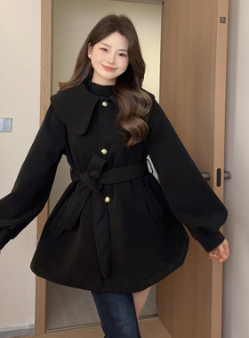 BULE蓝色星球圣诞红色呢子大衣连衣裙冬季厚款千金女主毛呢外套女