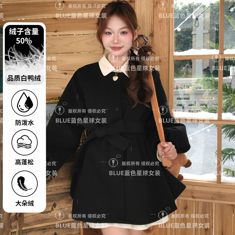 【白鸭绒内胆】BULE蓝色星球冬季保暖呢子大衣灯笼袖毛呢外套女装