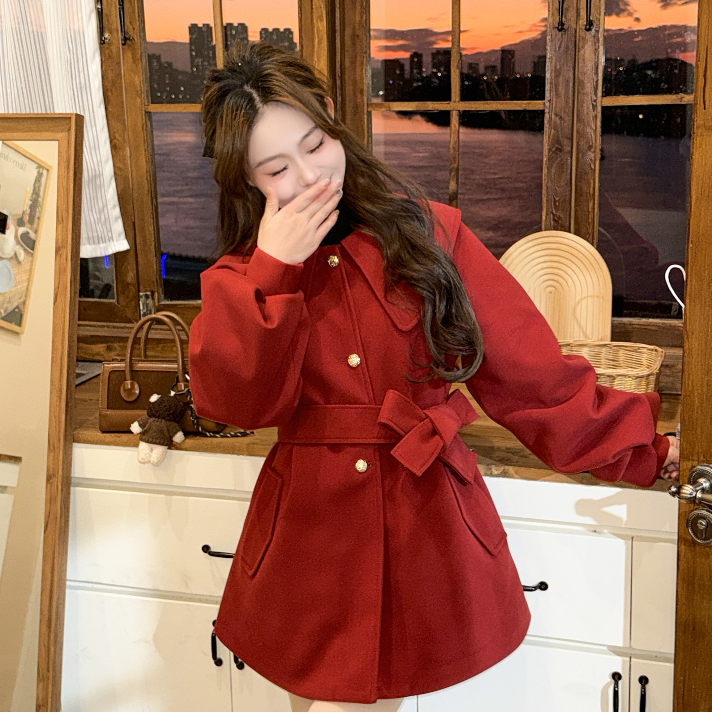 BULE蓝色星球冬季2026年巨好看新年红色保暖呢子外套女韩系小个子,女装/女士精品,毛呢外套,淘宝优惠券,粉丝福利购,淘宝优惠卷