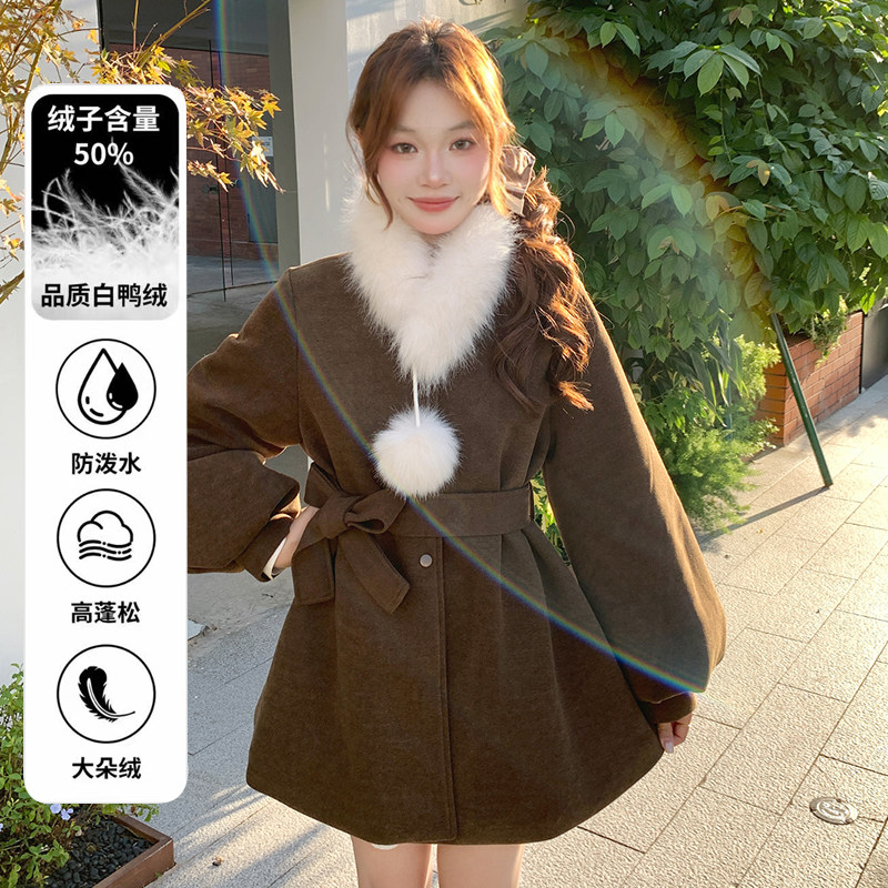 【白鸭绒内胆】BULE蓝色星球冬季保暖呢子大衣灯笼袖毛呢外套女装