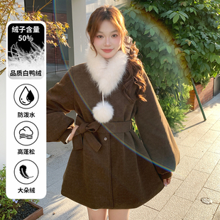 【白鸭绒内胆】BULE蓝色星球冬季保暖呢子大衣灯笼袖毛呢外套女装