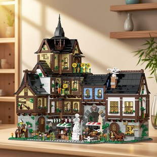 【优质零件】中世纪城镇复古城堡街景建筑积木拼装益智玩具摆件