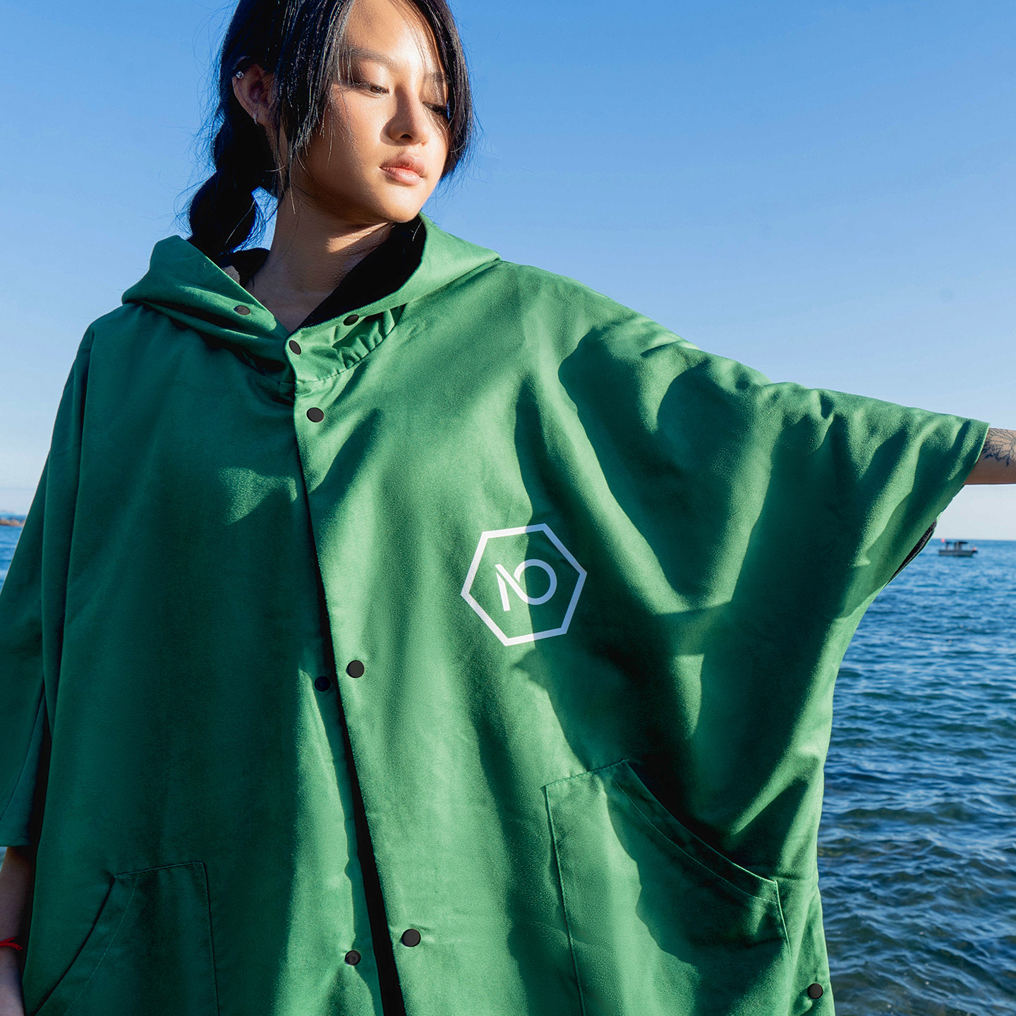 NuJune保暖游泳斗篷速干吸水毛巾衣户外运动防风加厚外套温泉浴袍