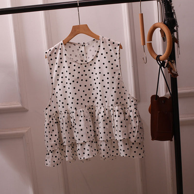 日系圆点荷叶边马甲显瘦娃娃衫