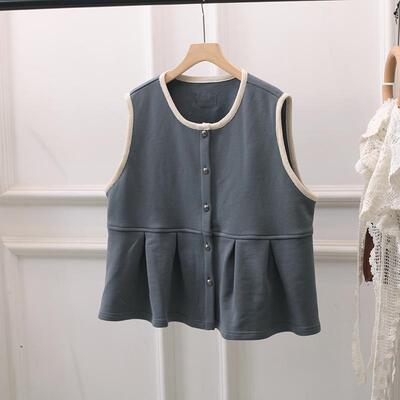 百搭简约荷叶边日系复古大码马甲