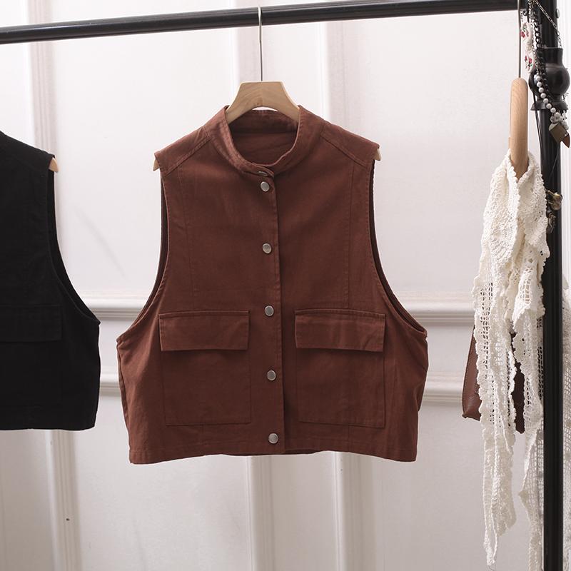 日系立领工装马甲女上衣