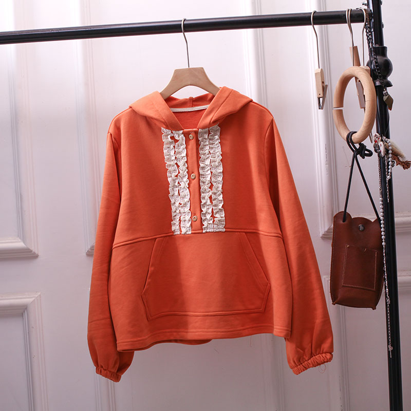 蕾丝拼接卫衣连帽宽松百搭