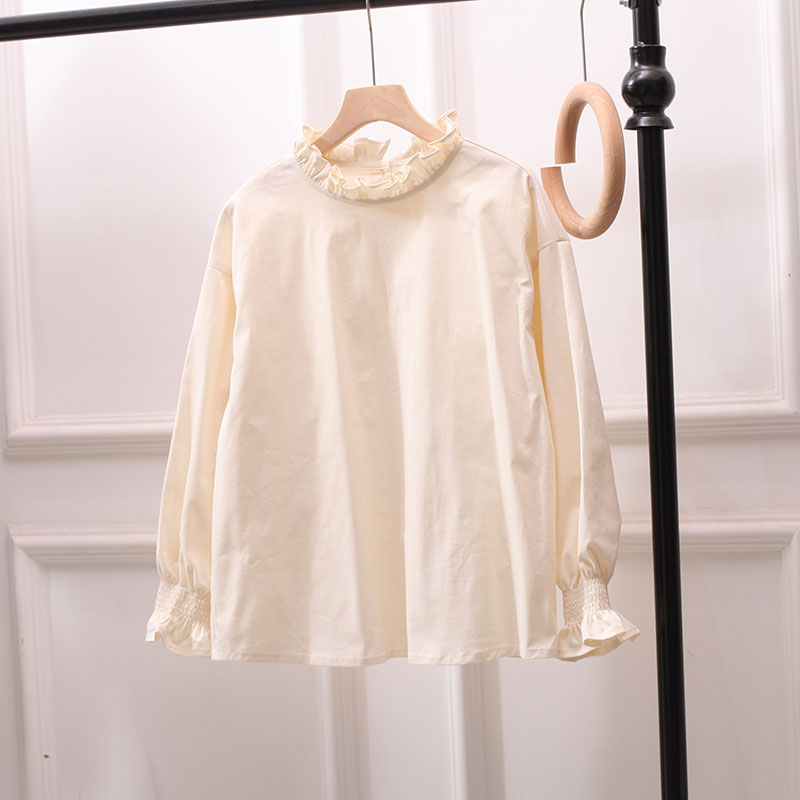日系宽松木耳边打底衫叠穿花边领穿衬衫减龄洋气百搭森女系大码