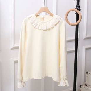 叠穿T恤上衣大码 打底衫 女日系百搭蕾丝拼接减龄森女系小清新长袖