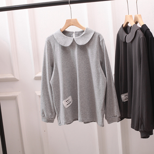 胖M 灯笼袖 日系娃娃领打底衫 T恤女上衣卫衣文艺复古百搭森女系大码