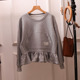 秋冬韩系灰色圆领荷叶边卫衣女木耳边拼接上衣娃娃衫 百搭遮肚子