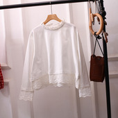设计感打底衫 日系长袖 高领t恤女上衣蕾丝宽松百搭文艺显瘦大码 胖m