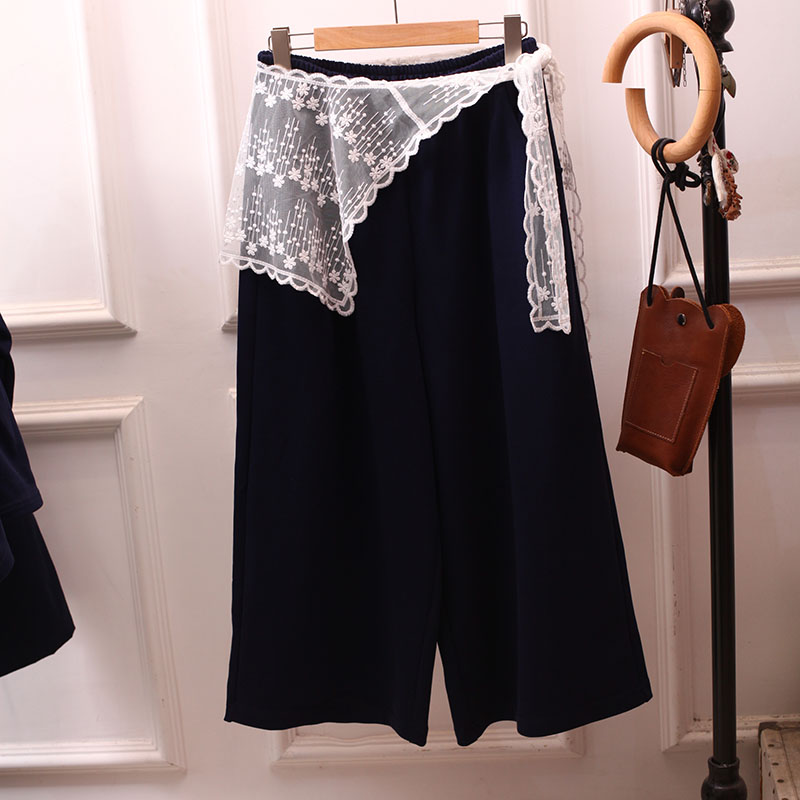 大码松紧腰日系复古显瘦阔腿裤