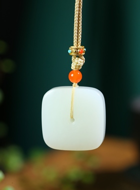 天然新疆和田玉白玉四方平安扣无事牌吊坠挂件578032
