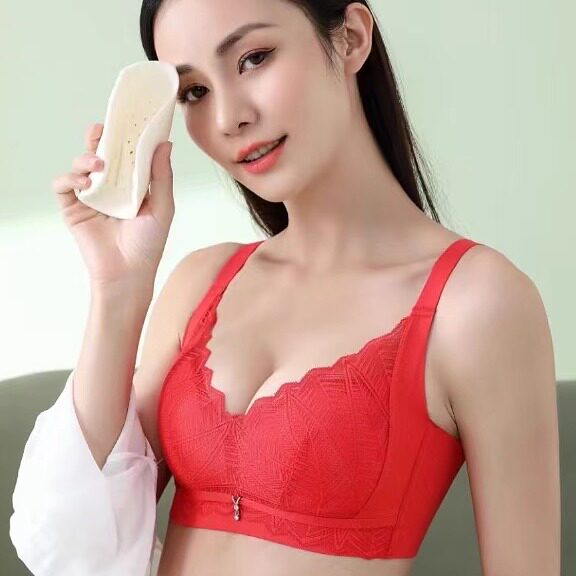 乳胶内衣防螨舒适无钢圈本命年结婚大红色中厚女款文胸罩