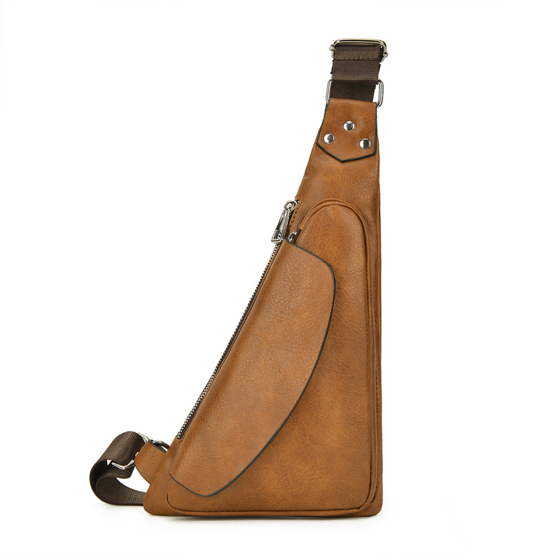 户外出行休闲旅游便携男士胸包耐磨PU皮枪包斜挎包可放手机充电宝