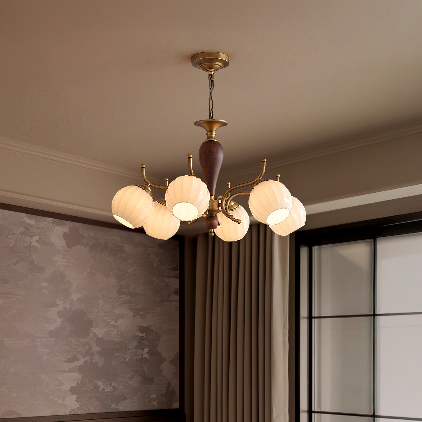 漫语 中古卧室吊灯法式复古南洋风高级感书房餐厅灯新款黑胡桃木