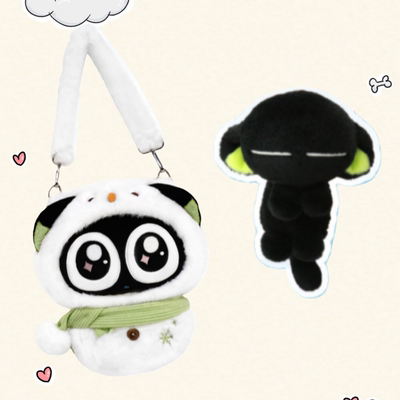 歪瓜罗小黑可爱雪人毛绒单肩包