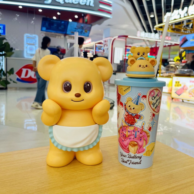 正版butterbear黄油小熊你的小idol造型杯玩偶水杯可爱吸管杯挂件