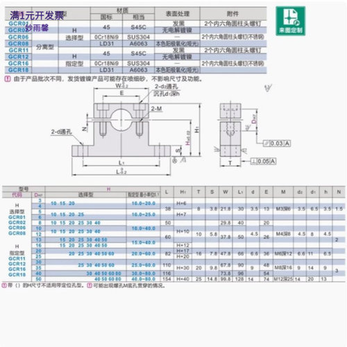 铝合金T形导向轴支座分离型立式