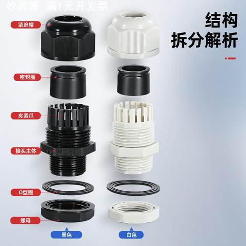 PG7尼龙防水电缆接头塑料密封固定穿线格葛兰连接头M型填料函