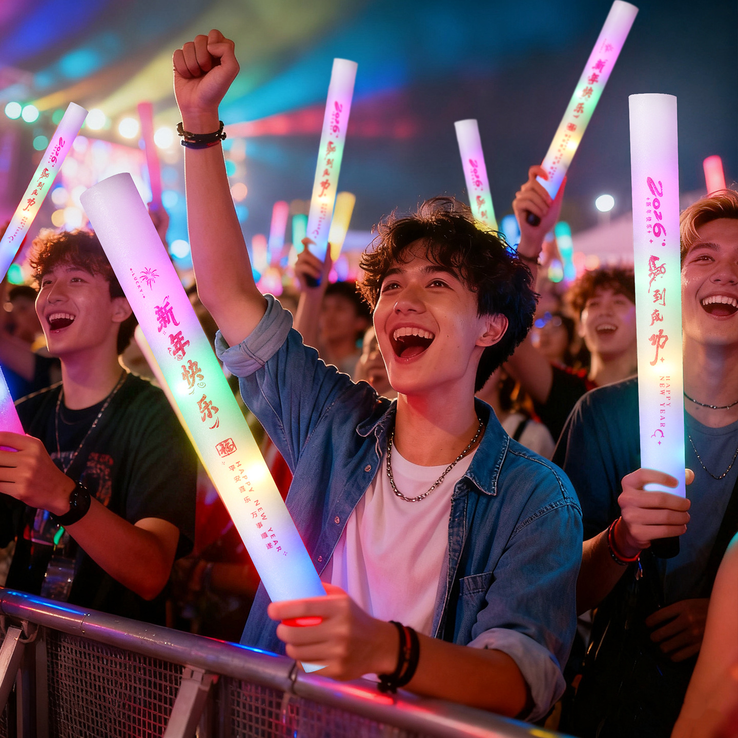 2026新年手持七彩荧光棒元旦跨年氛围道具商场晚会户外活动拍照道